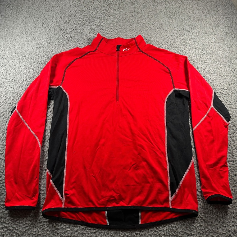 Kjus Mens‎ 2XL Red Black 1/4 Zip Long Sleeve Athletic Golf Performance Pullover